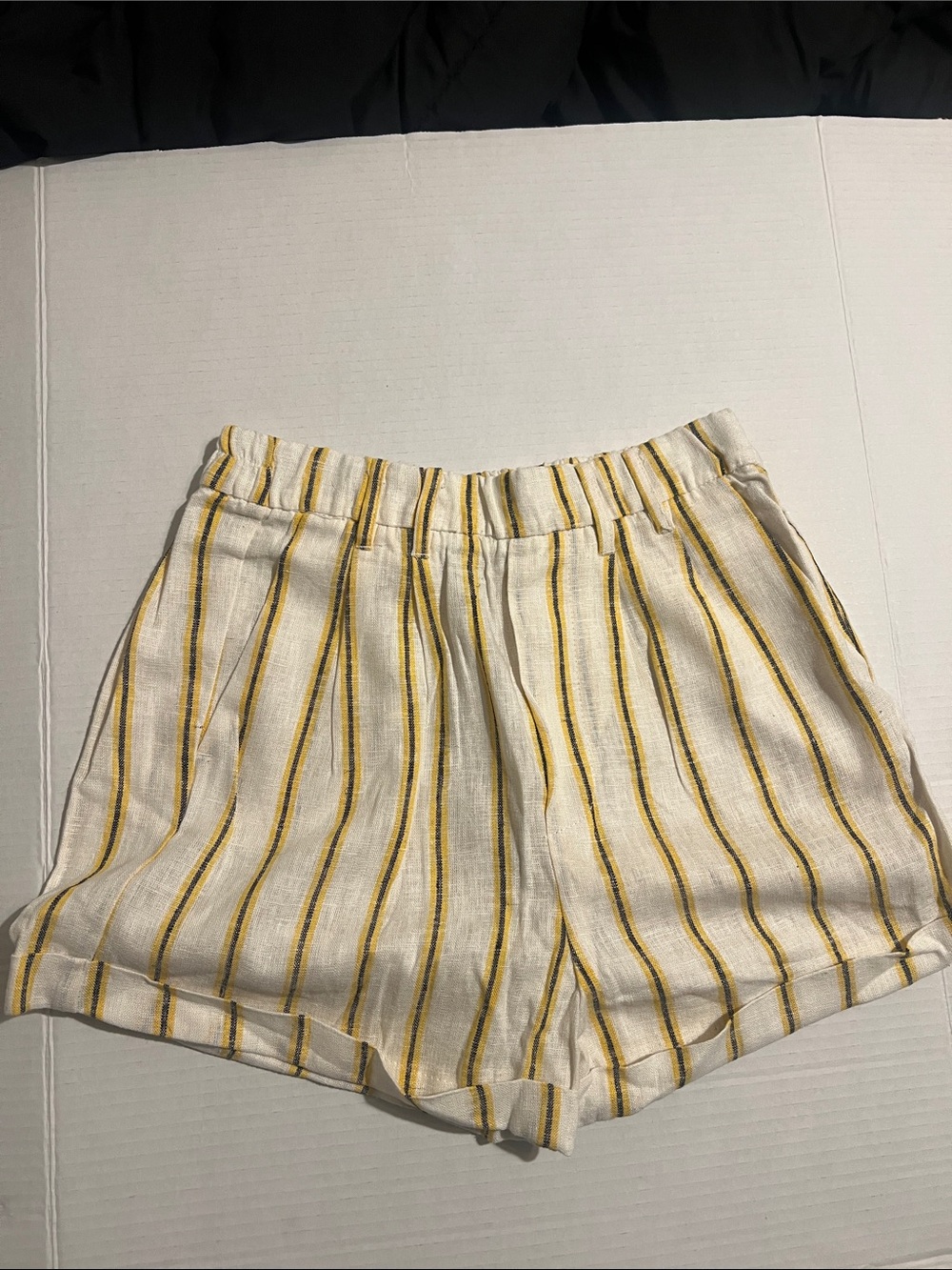 Love Tree White Shorts with Yellow Stripe High-Waist